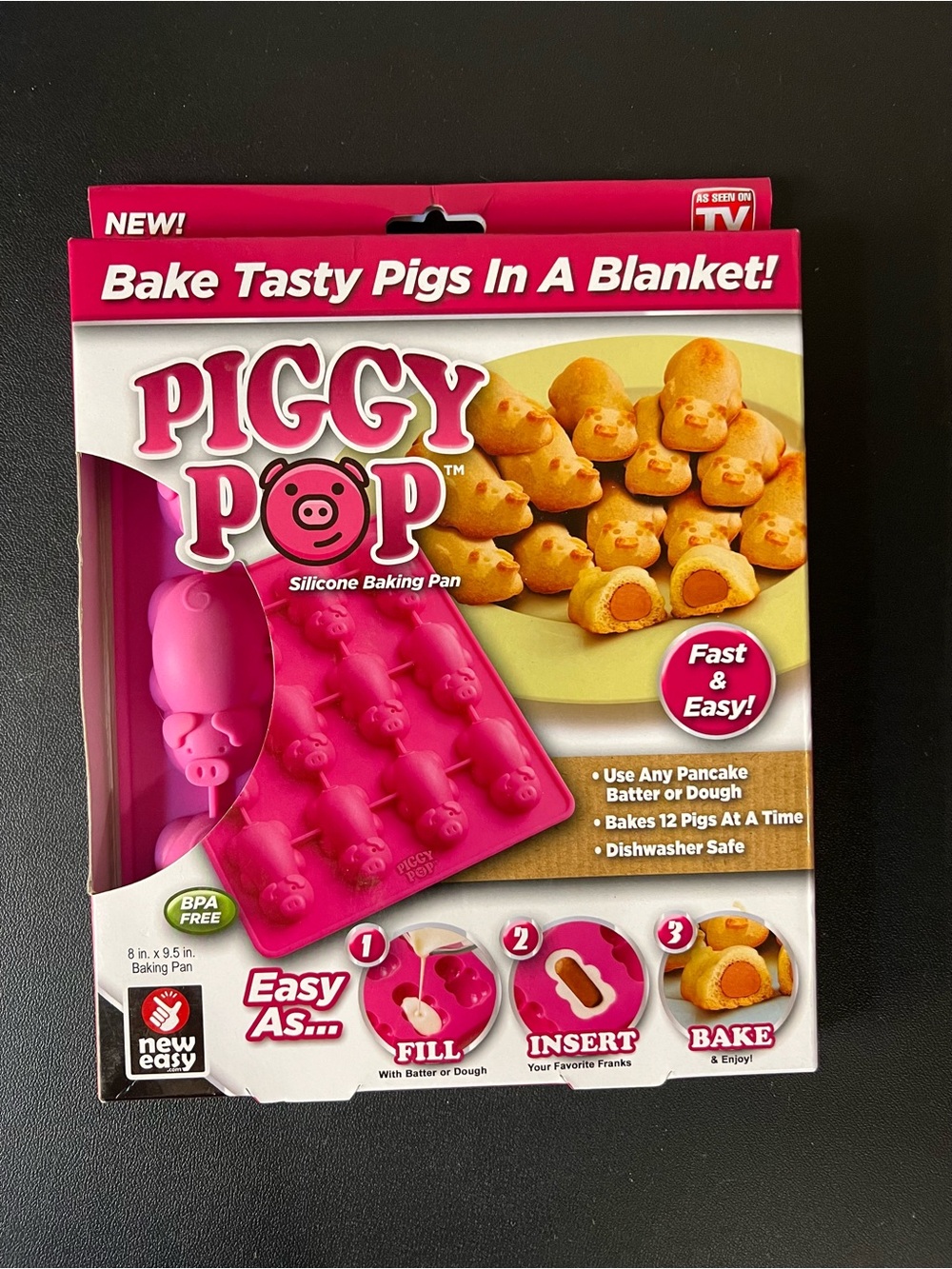 Piggy Pop As Seen On TV Pink Silicone Mold Pan Bake Pigs In A Blanket New